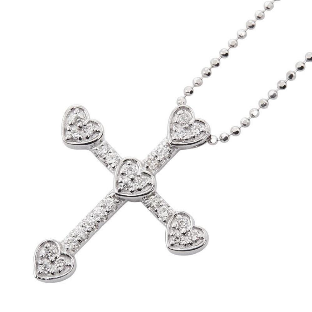 Unbranded Diamond Cross & Heart 18K White Gold Necklace Silver
